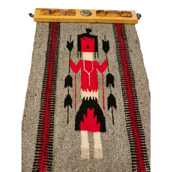 Native American Southwest Style Yei Wool Rug Handwoven Wall Hang Textile 31x15 - Picture 11 of 16